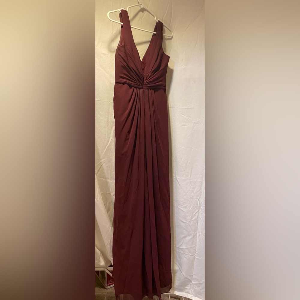Wine Bridesmaids dress v neck slit dress